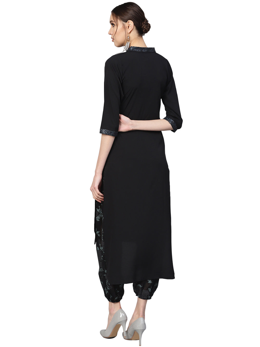 Black & Green Solid Kurta with Harem Pants