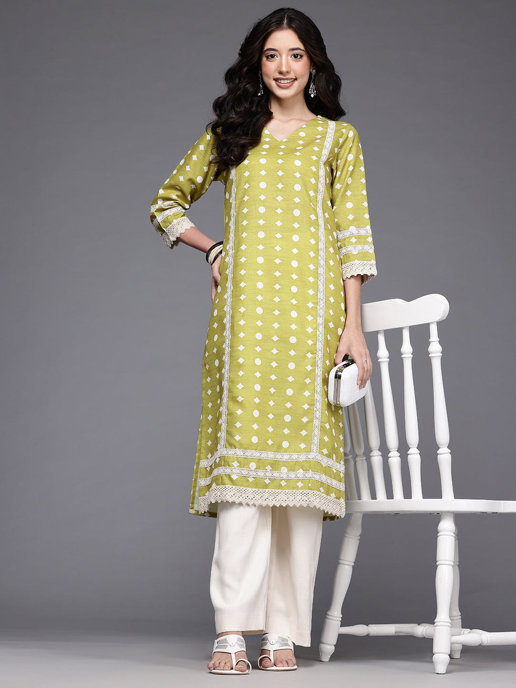 Geometric Printed Chikankari Kurta-AH
