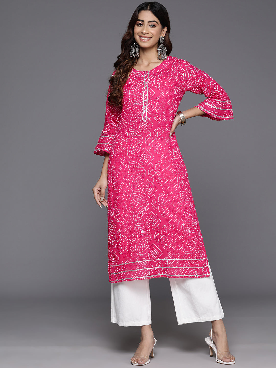 Bandhani Printed Bell Sleeves Gotta Patti Pure Cotton Kurta