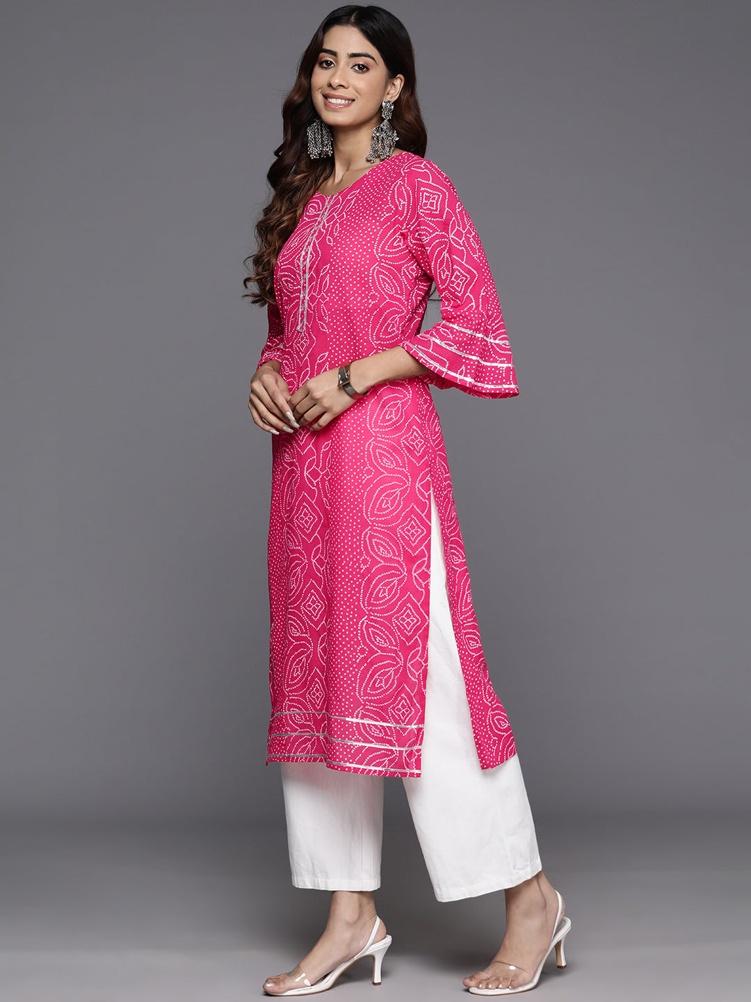 Bandhani Printed Bell Sleeves Gotta Patti Pure Cotton Kurta