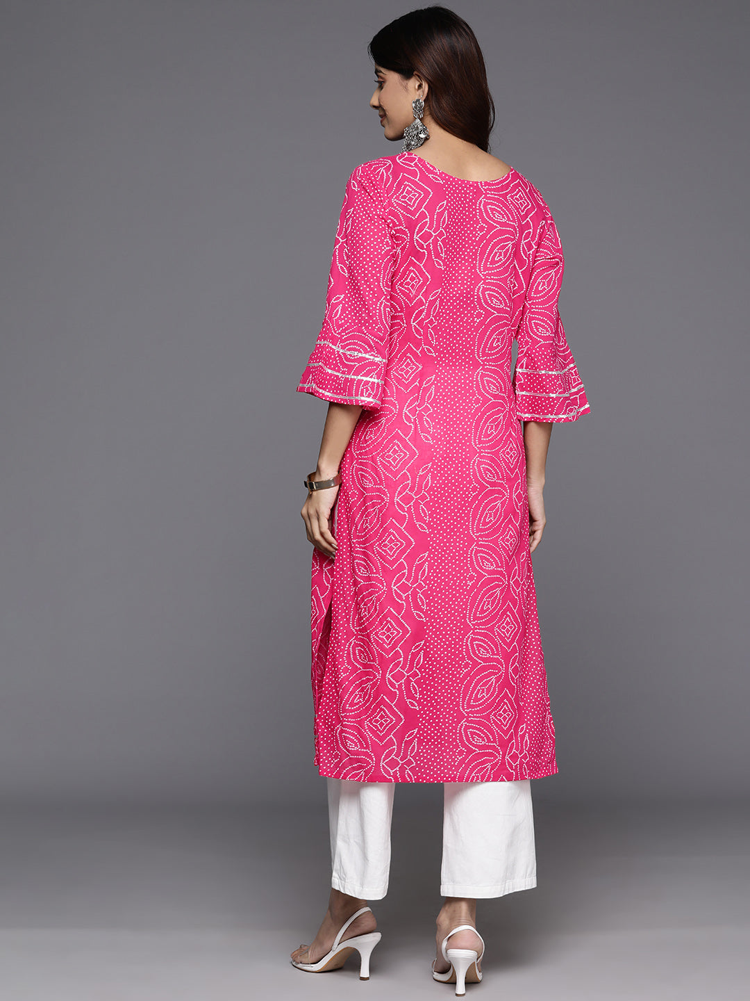 Bandhani Printed Bell Sleeves Gotta Patti Pure Cotton Kurta