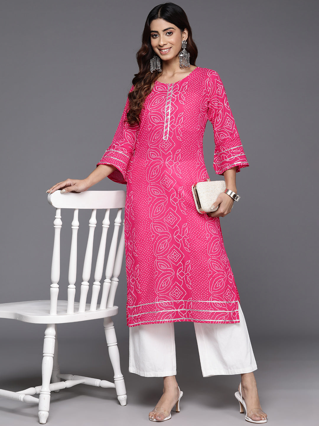 Bandhani Printed Bell Sleeves Gotta Patti Pure Cotton Kurta