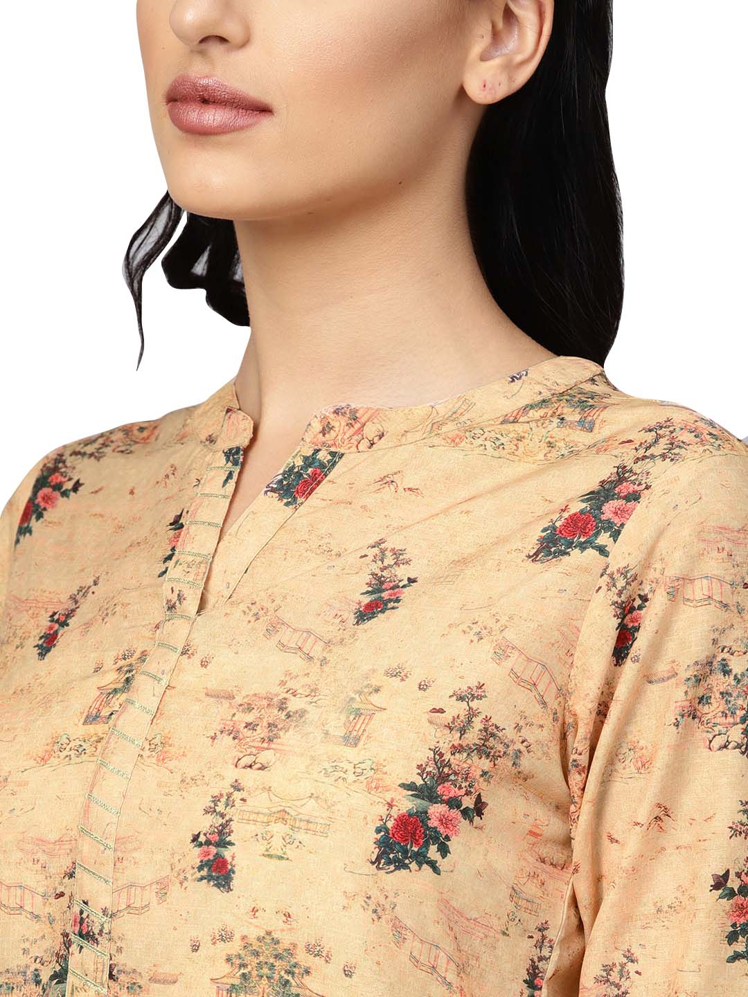 Beige Dusty Print Straight Kurta For Women