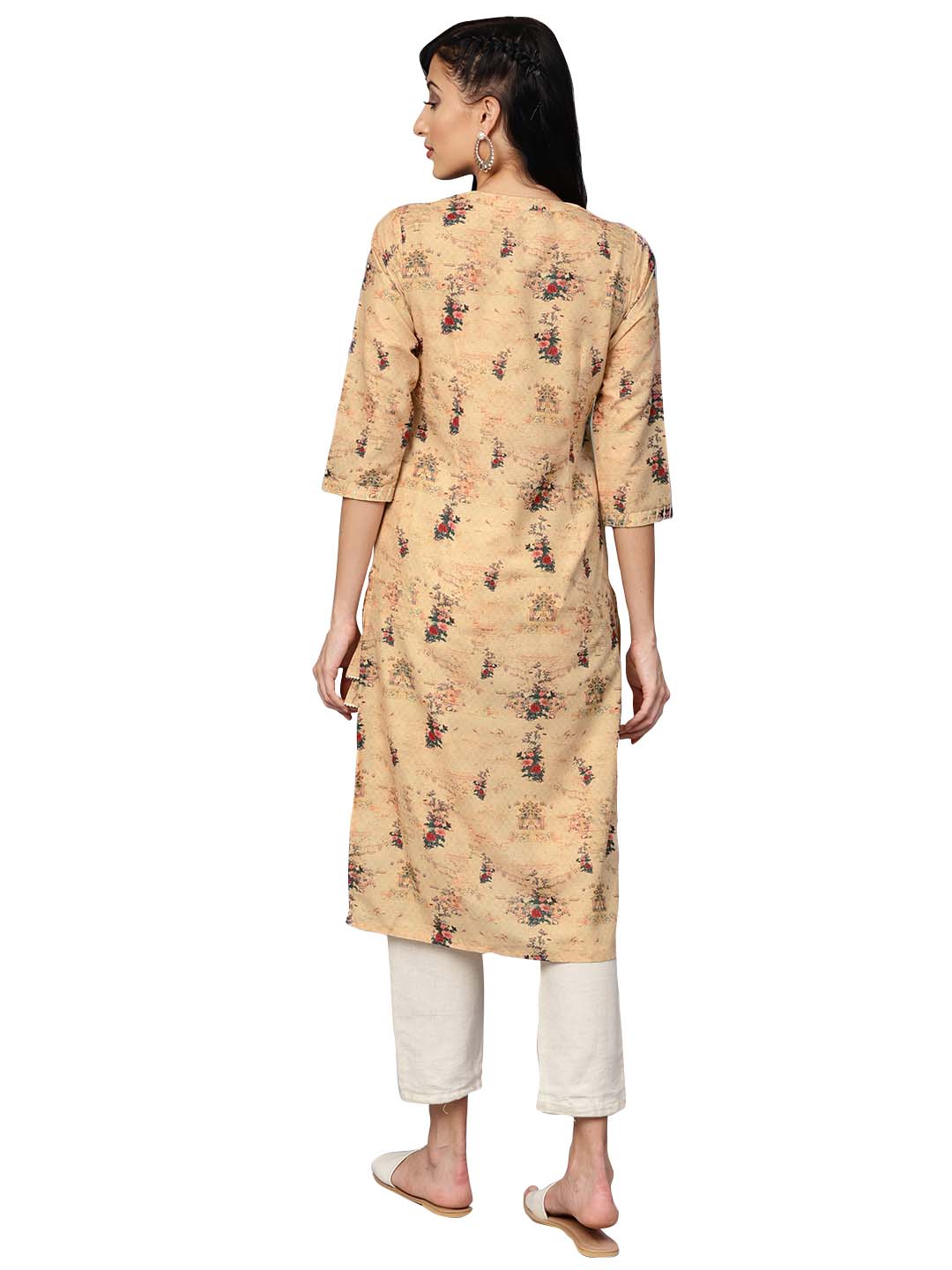 Beige Dusty Print Straight Kurta For Women