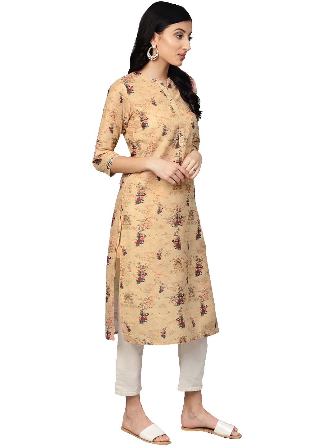 Beige Dusty Print Straight Kurta For Women