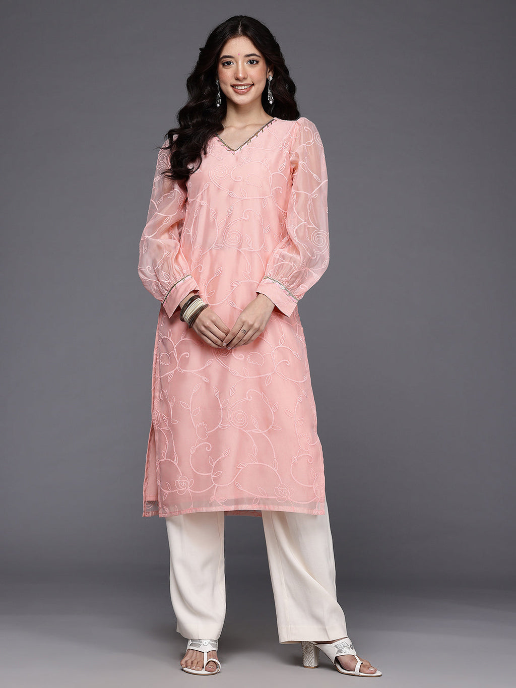 Floral Printed Gotta Patti Kurta-AH