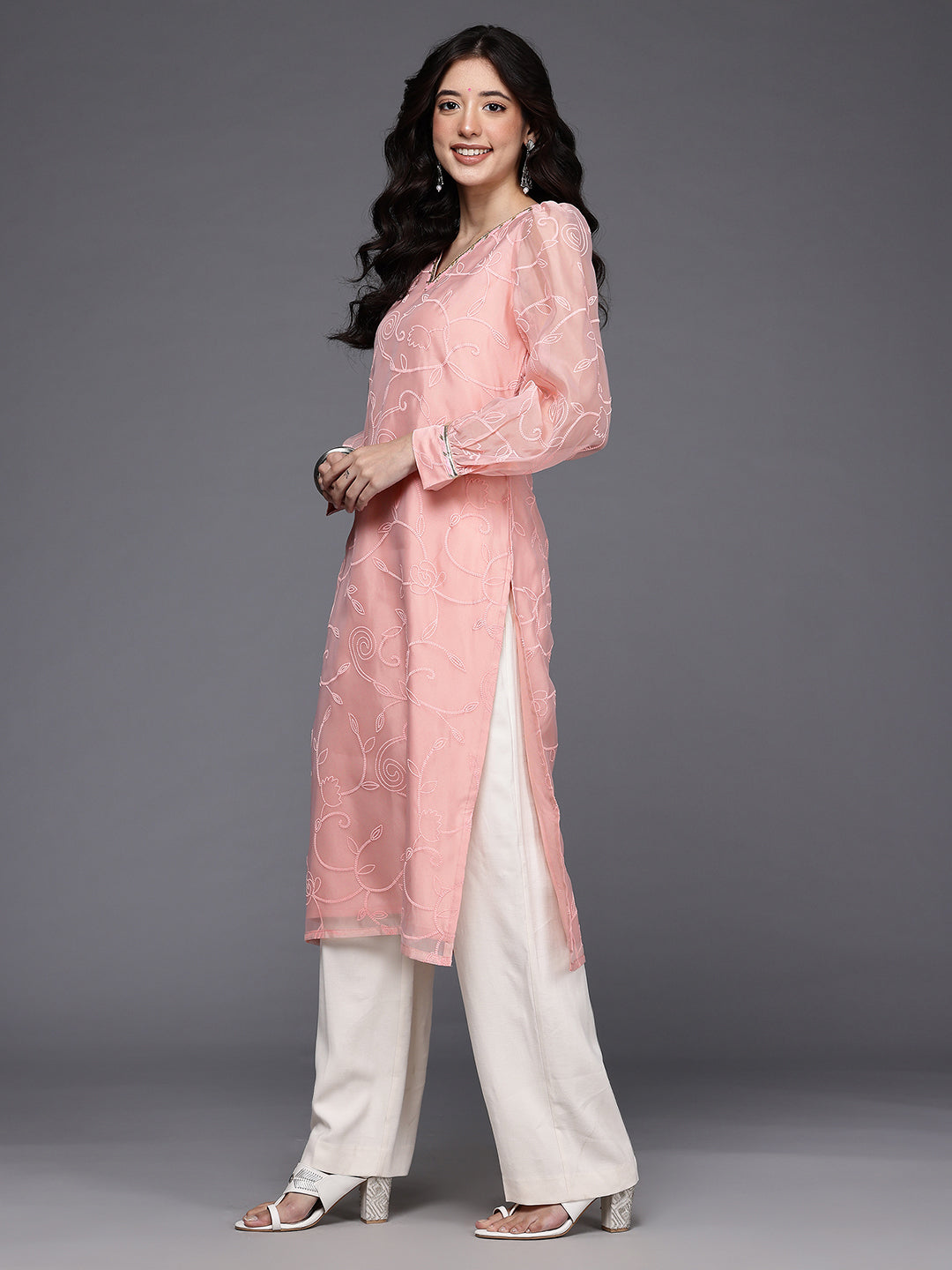 Floral Printed Gotta Patti Kurta-AH
