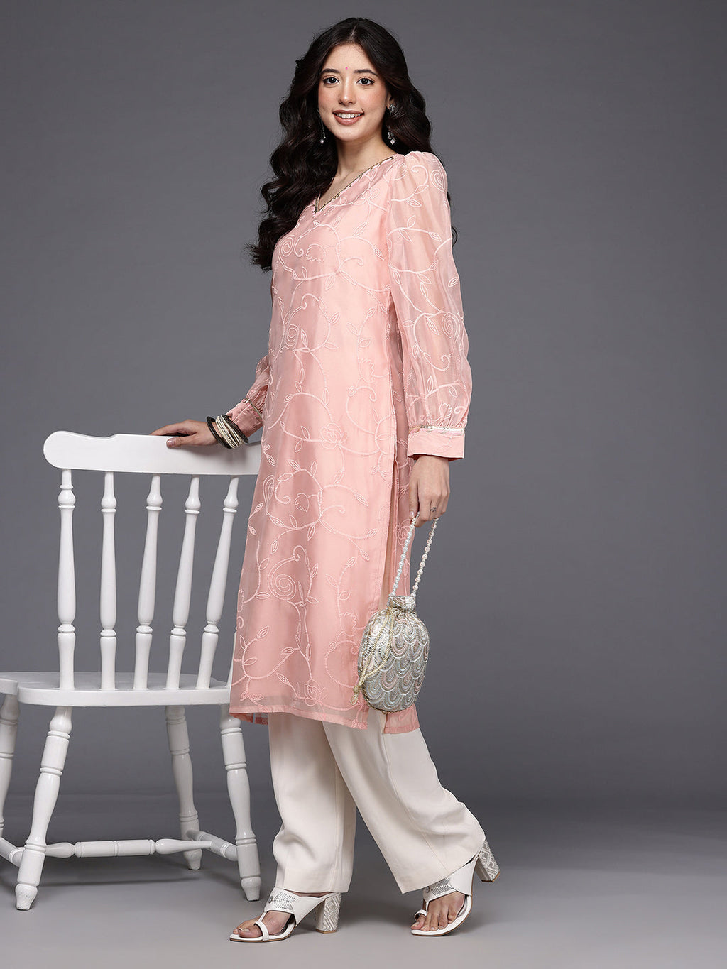 Floral Printed Gotta Patti Kurta-AH