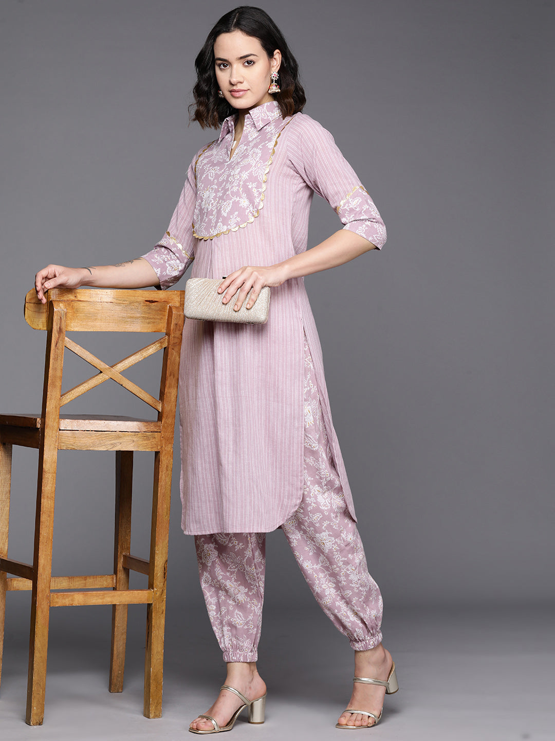 Ahalyaa Floral Printed Regular Gotta Patti Pure Cotton Kurta With Salwar