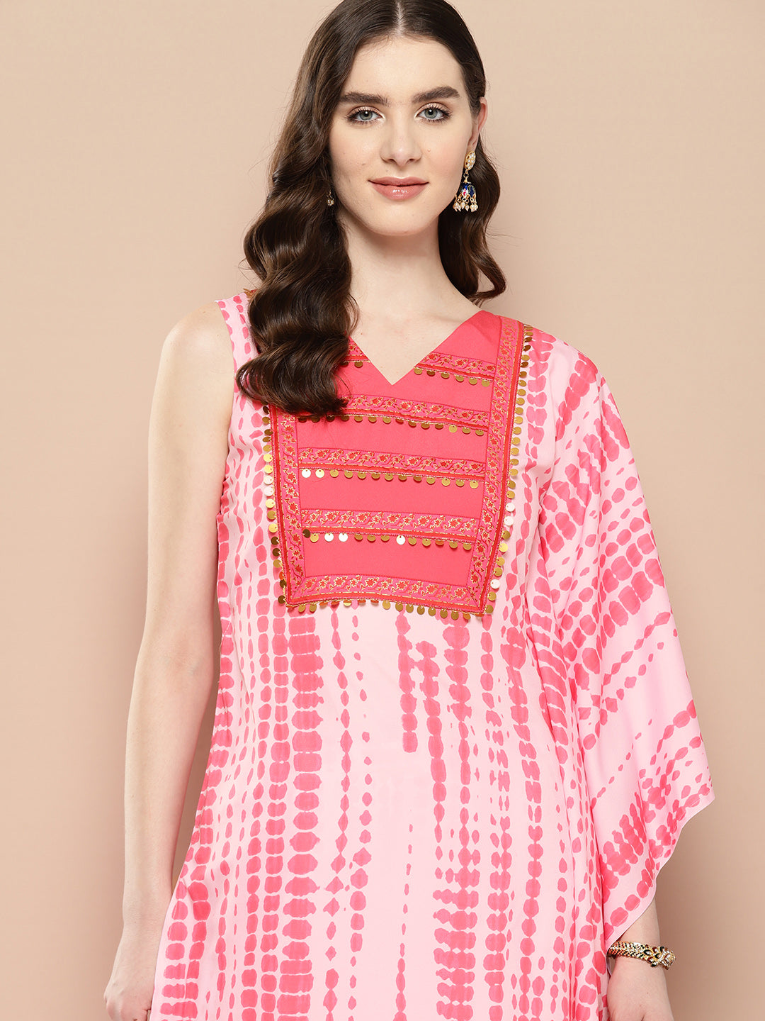 Ahalyaa Printed One-Shoulder Flared Sleeve Sequinned Kurta with Trousers