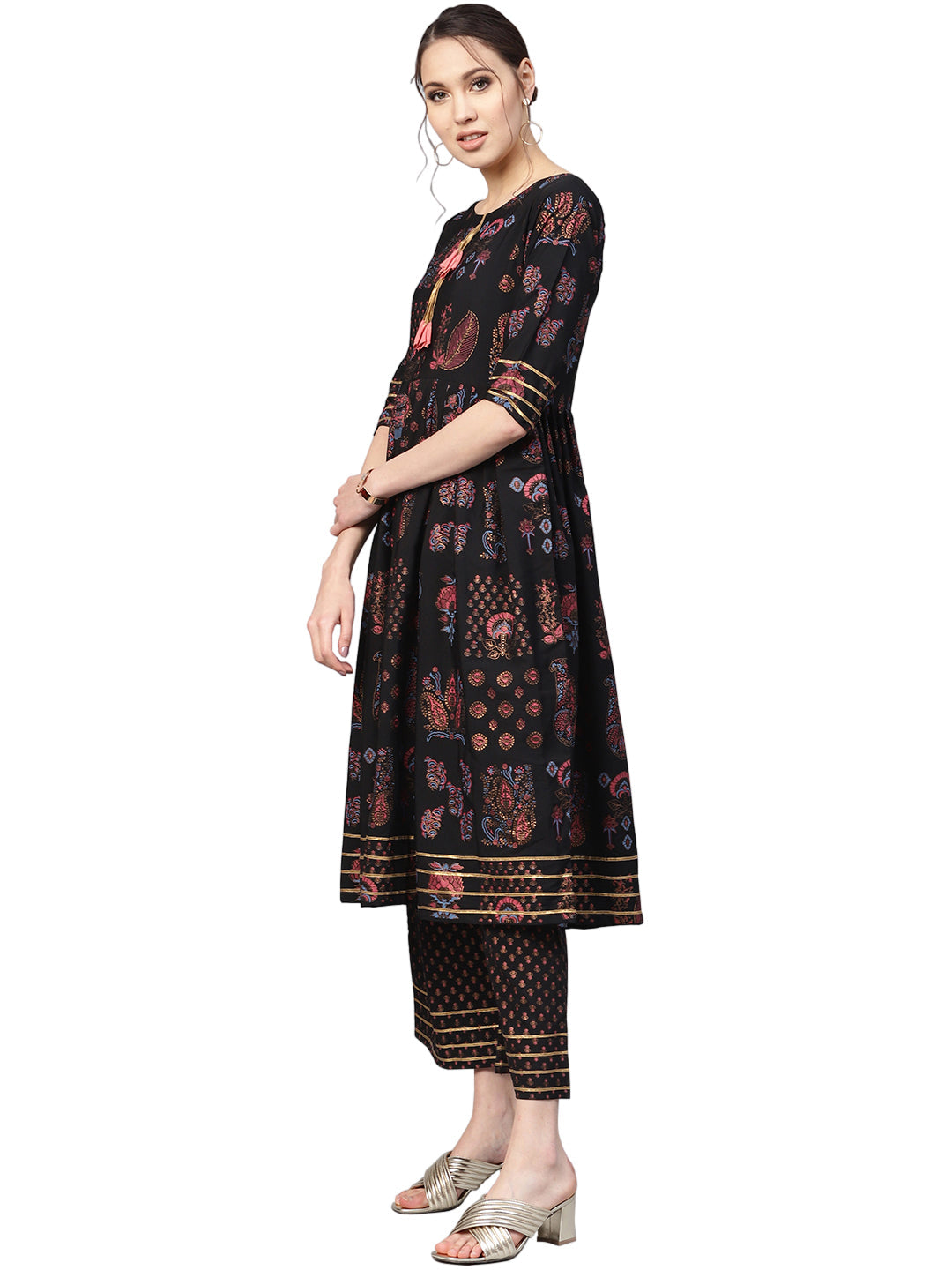 Black Printed A-Line Kurta Set