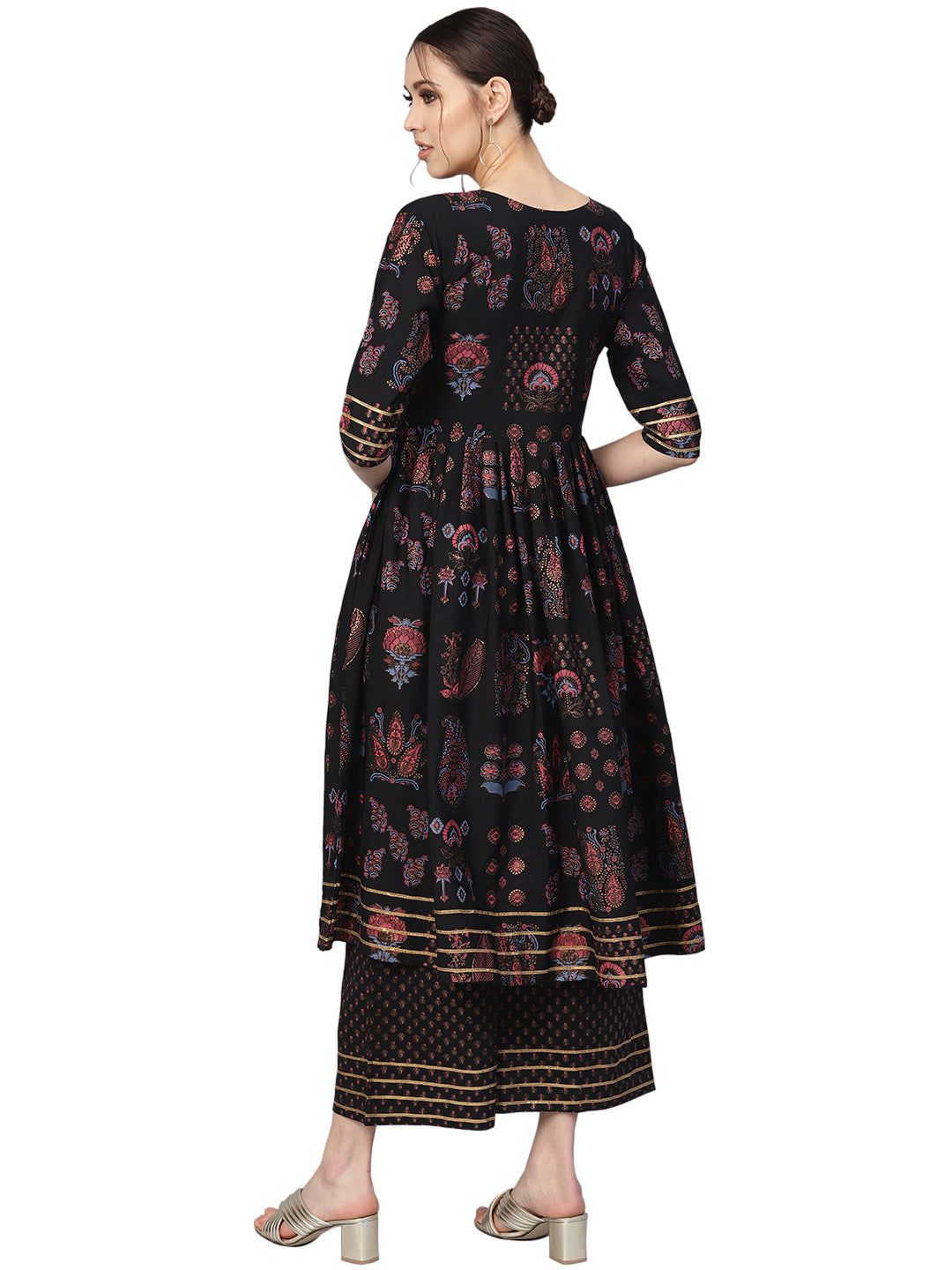 Black Printed A-Line Kurta Set