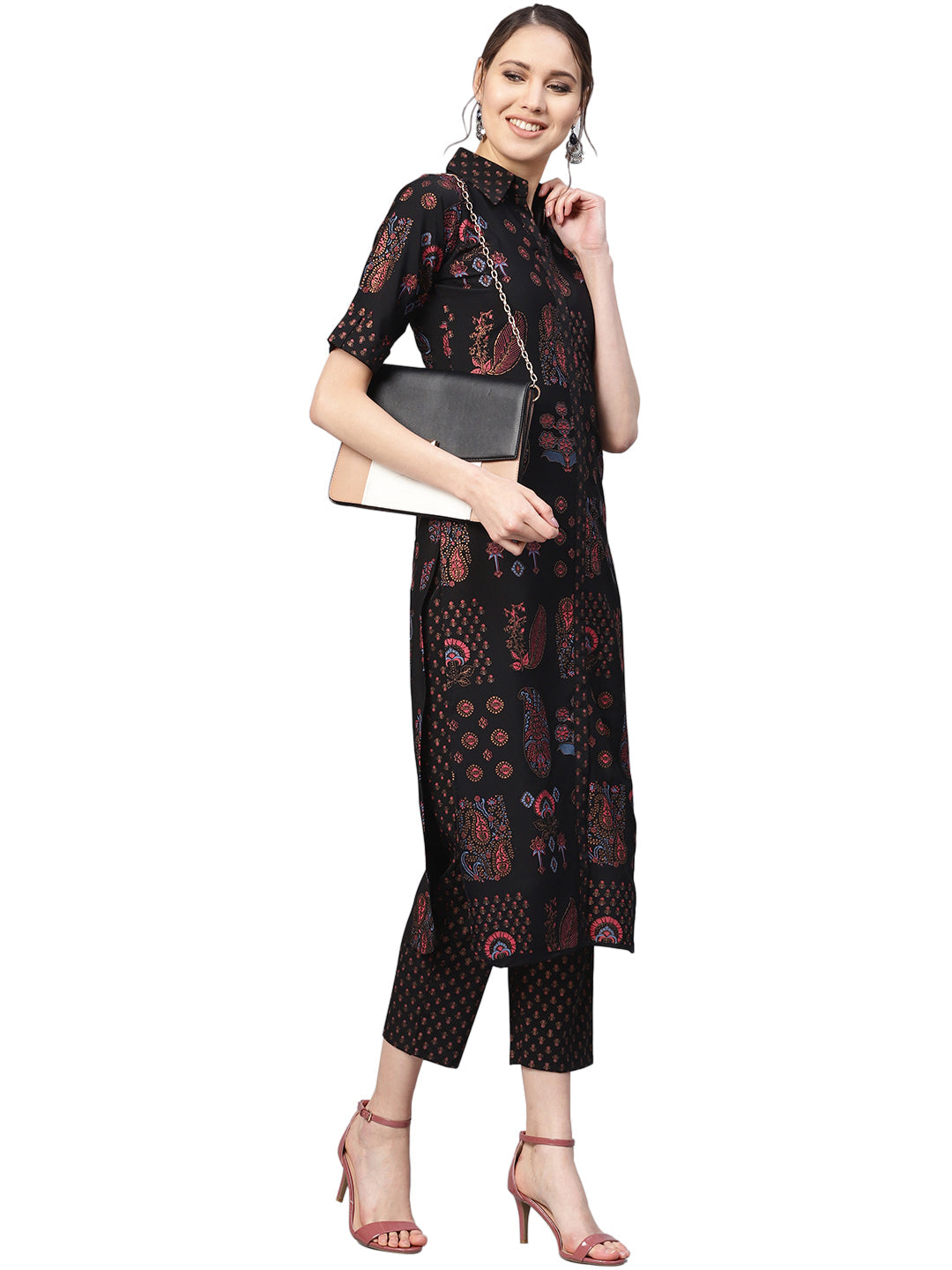 Black Printed Pathani Kurta Sets