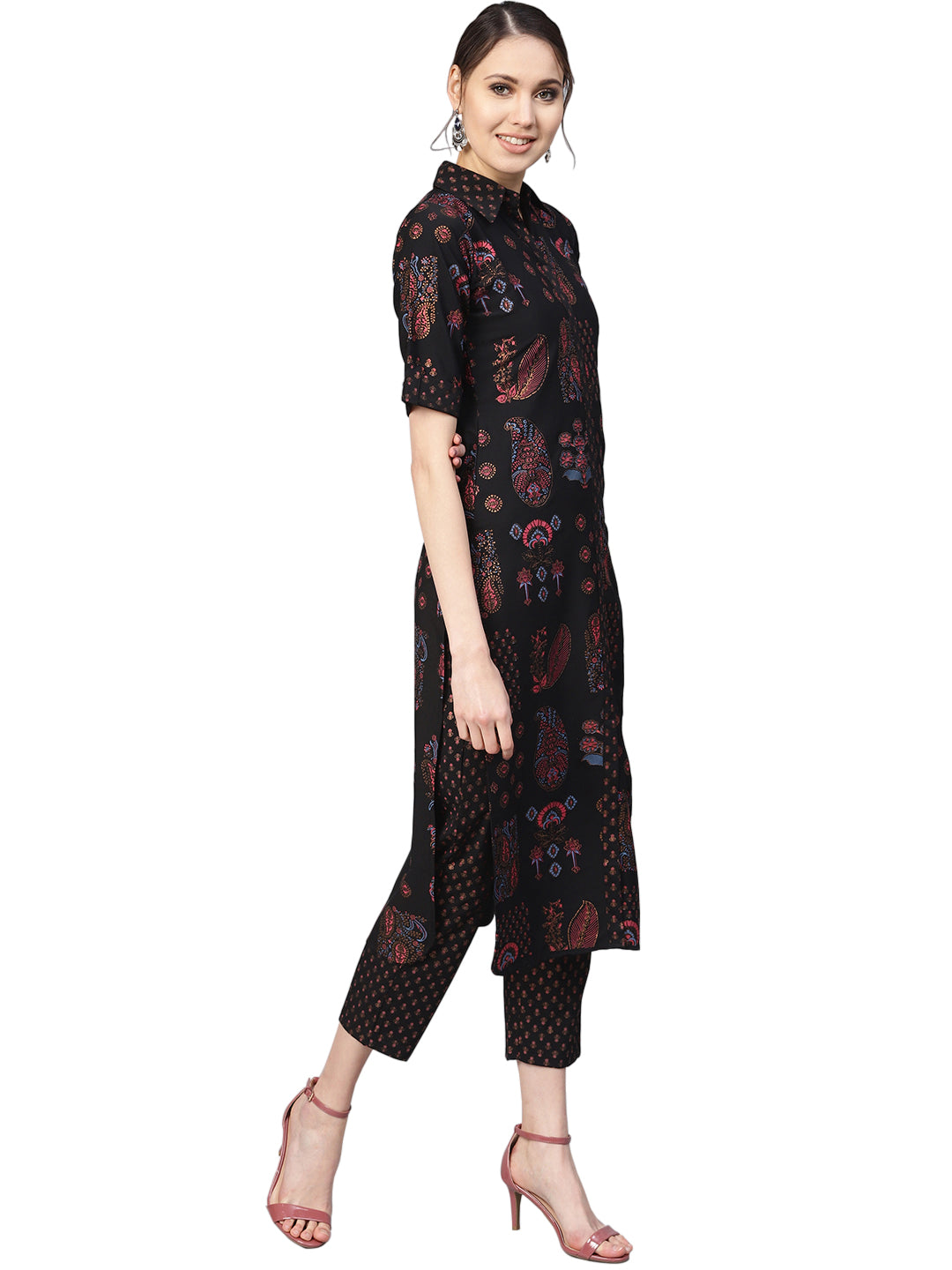 Black Printed Pathani Kurta Sets