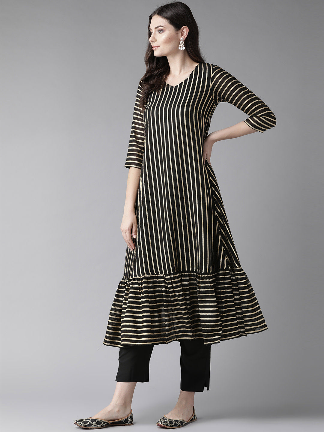 Black Striped Kurta with Trouser