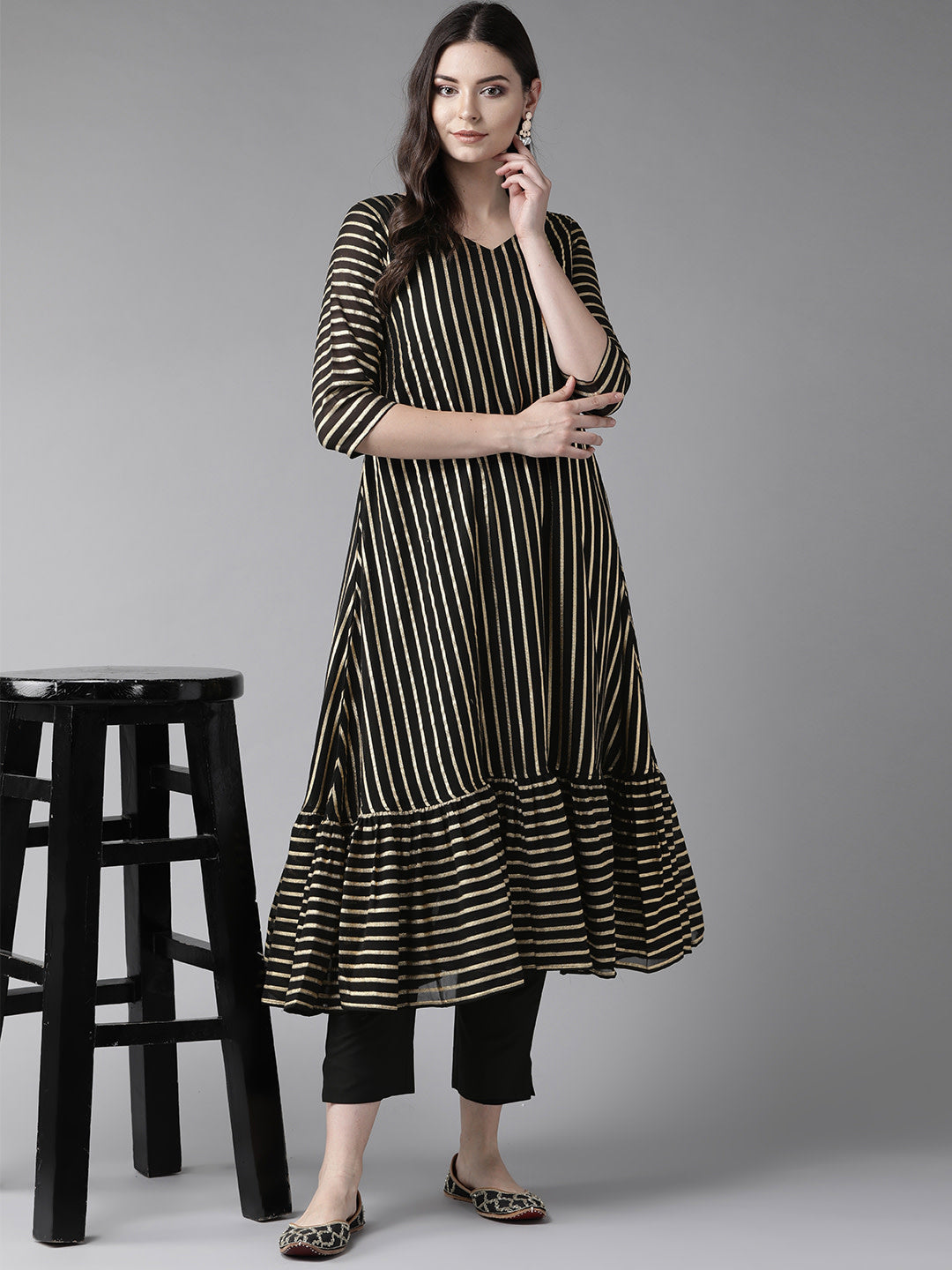 Black Striped Kurta with Trouser