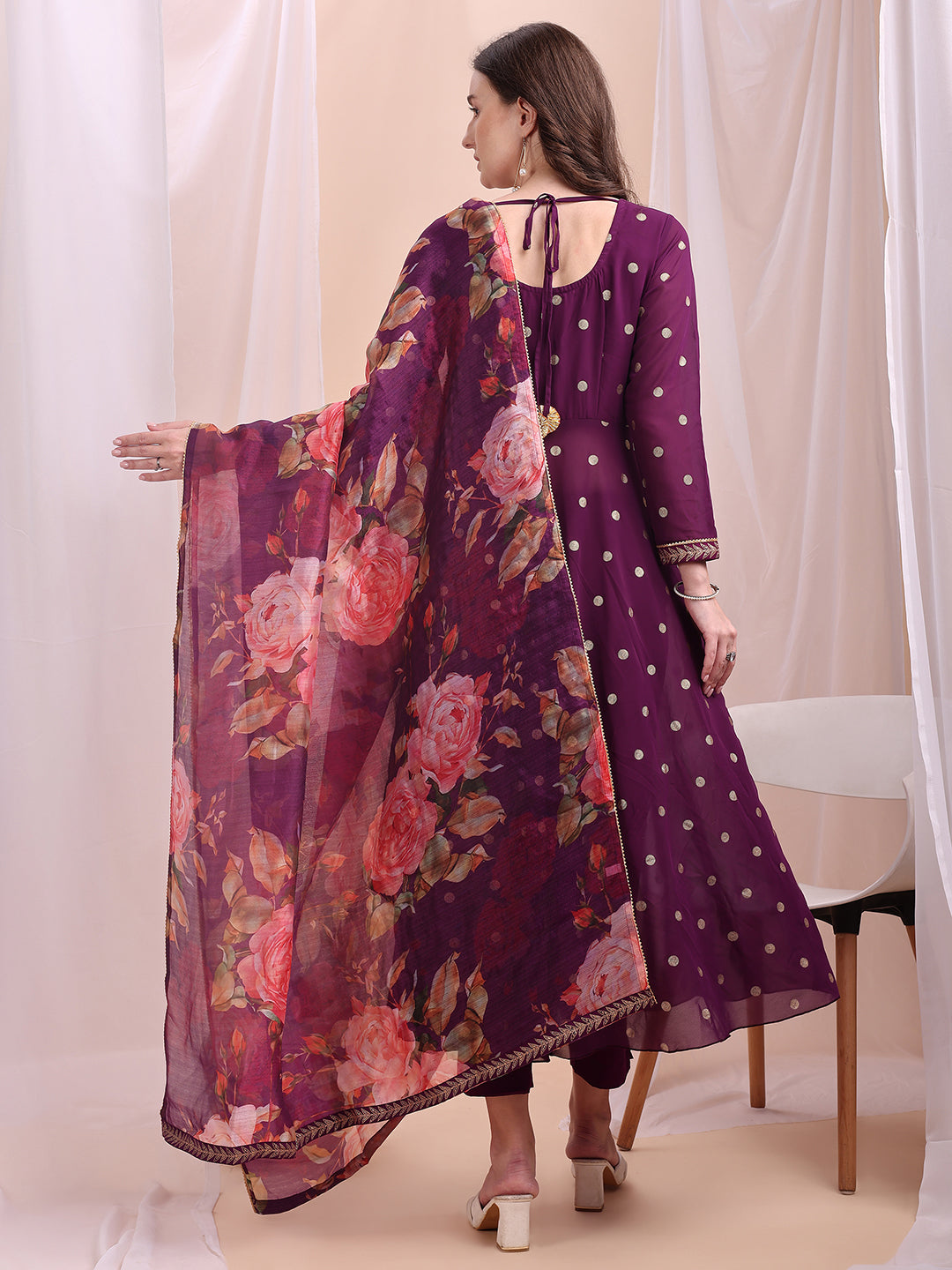 Women Gotta Patti Detailed Kurta with Trousers & Floral Printed Dupatta-AH