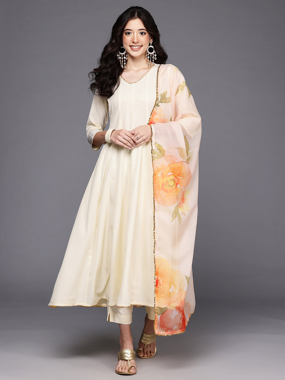 Panelled Gotta Patti Kurta with Trousers & Dupatta-AH