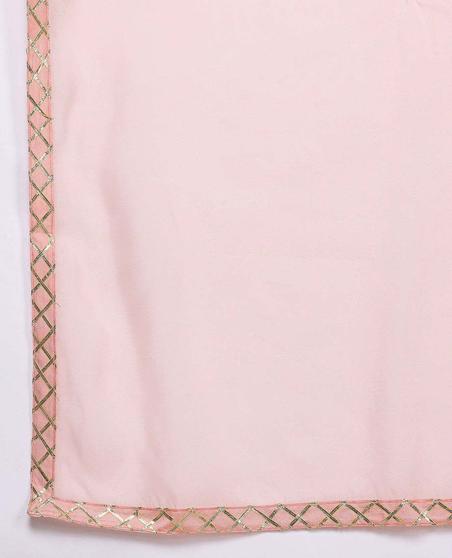 Floral Printed Pleated Thread Work Kurta With Trousers & Dupatta-AH