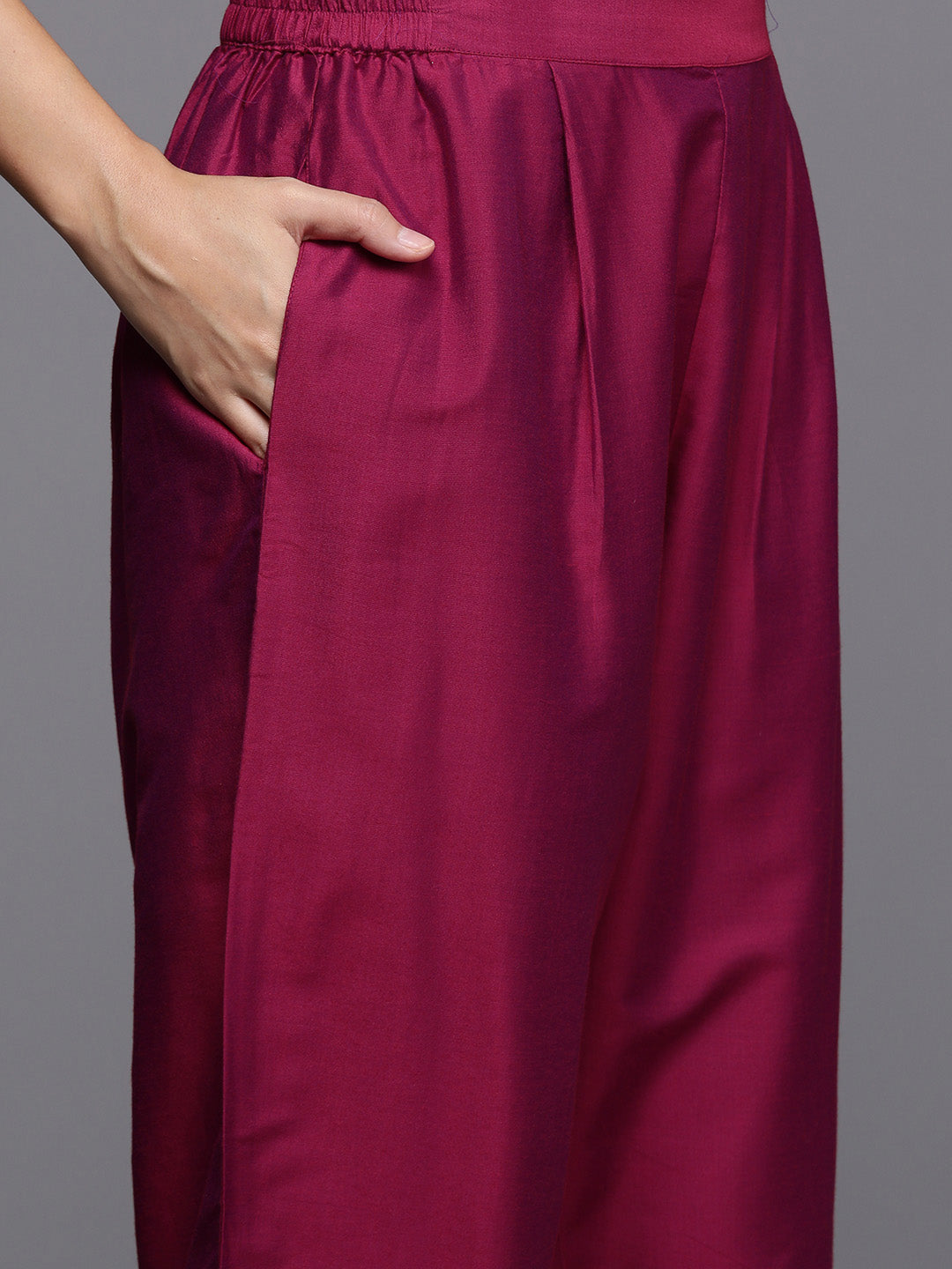 Burgundy Solid Kurta with Trousers & Printed Dupatta