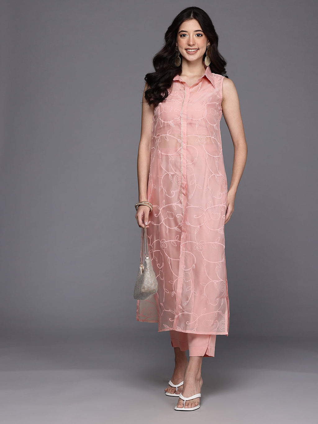 Floral Printed Regular Gotta Patti Kurta with Trousers-AH