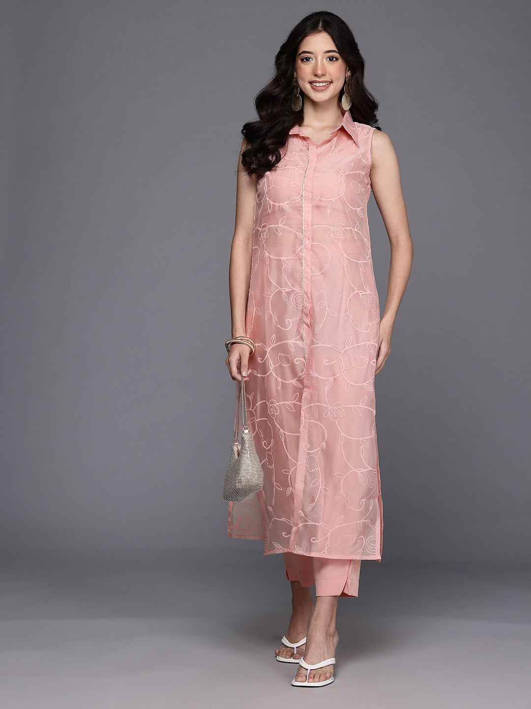 Floral Printed Regular Gotta Patti Kurta with Trousers-AH