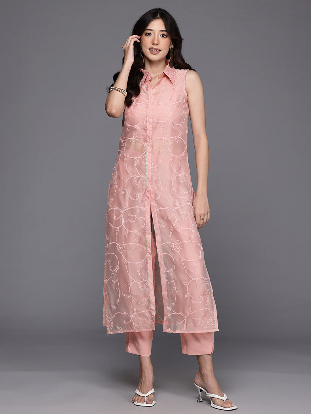 Floral Printed Regular Gotta Patti Kurta with Trousers-AH