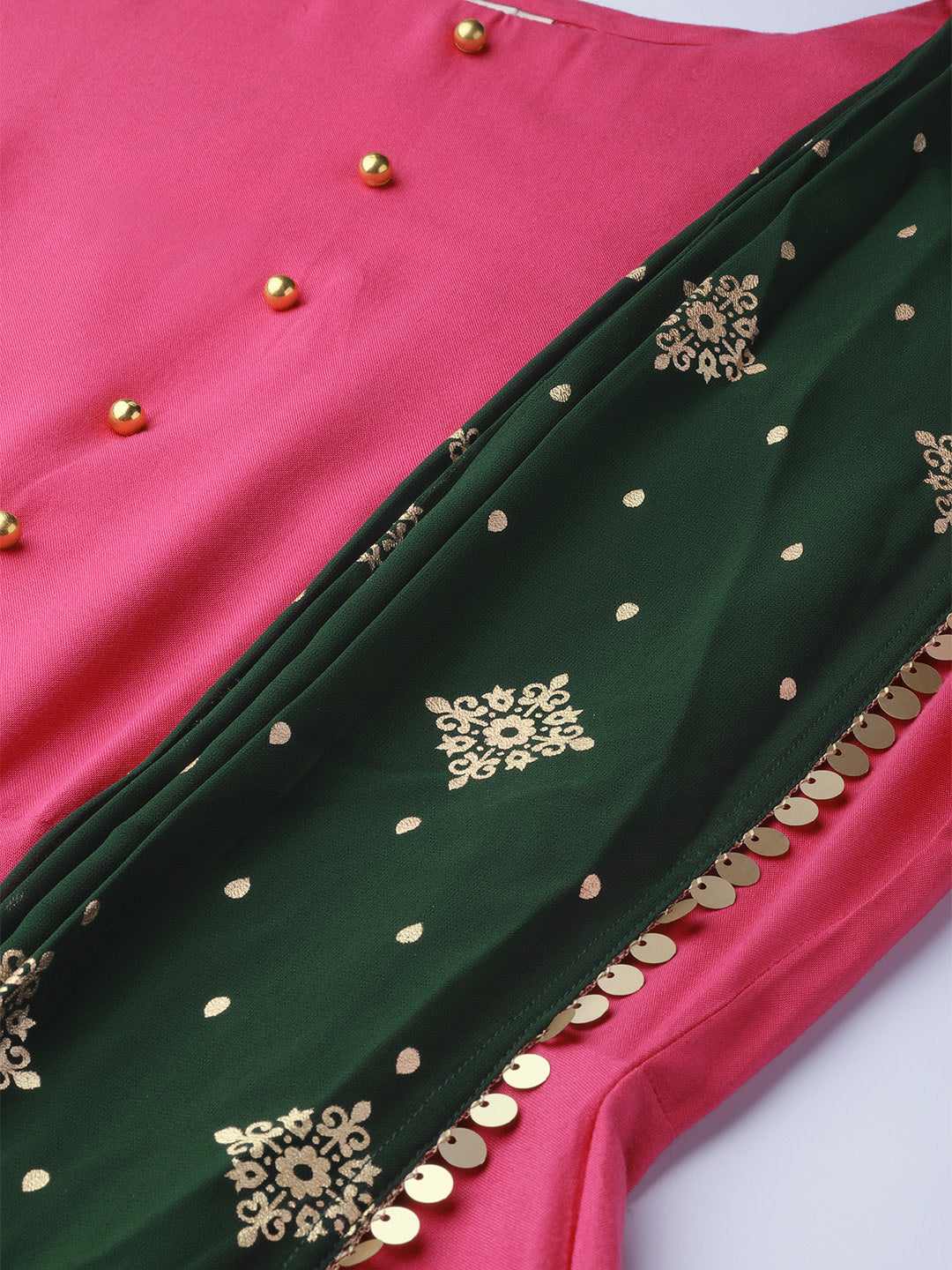 Dark Pink & Green Ethnic Dress