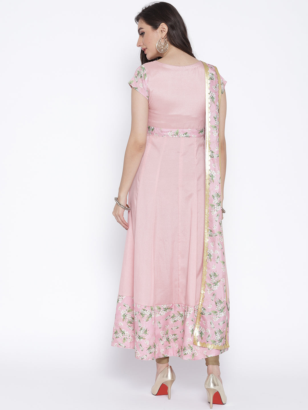 Pink Anarkali Kurta with Attached Printed Dupatta