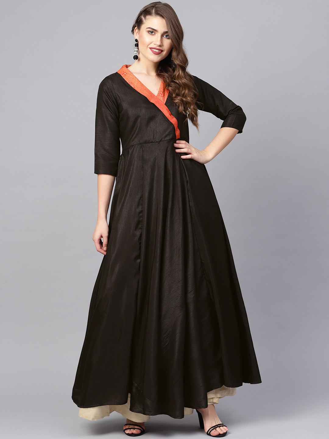 Black Plain A-Line Ethnic Dress