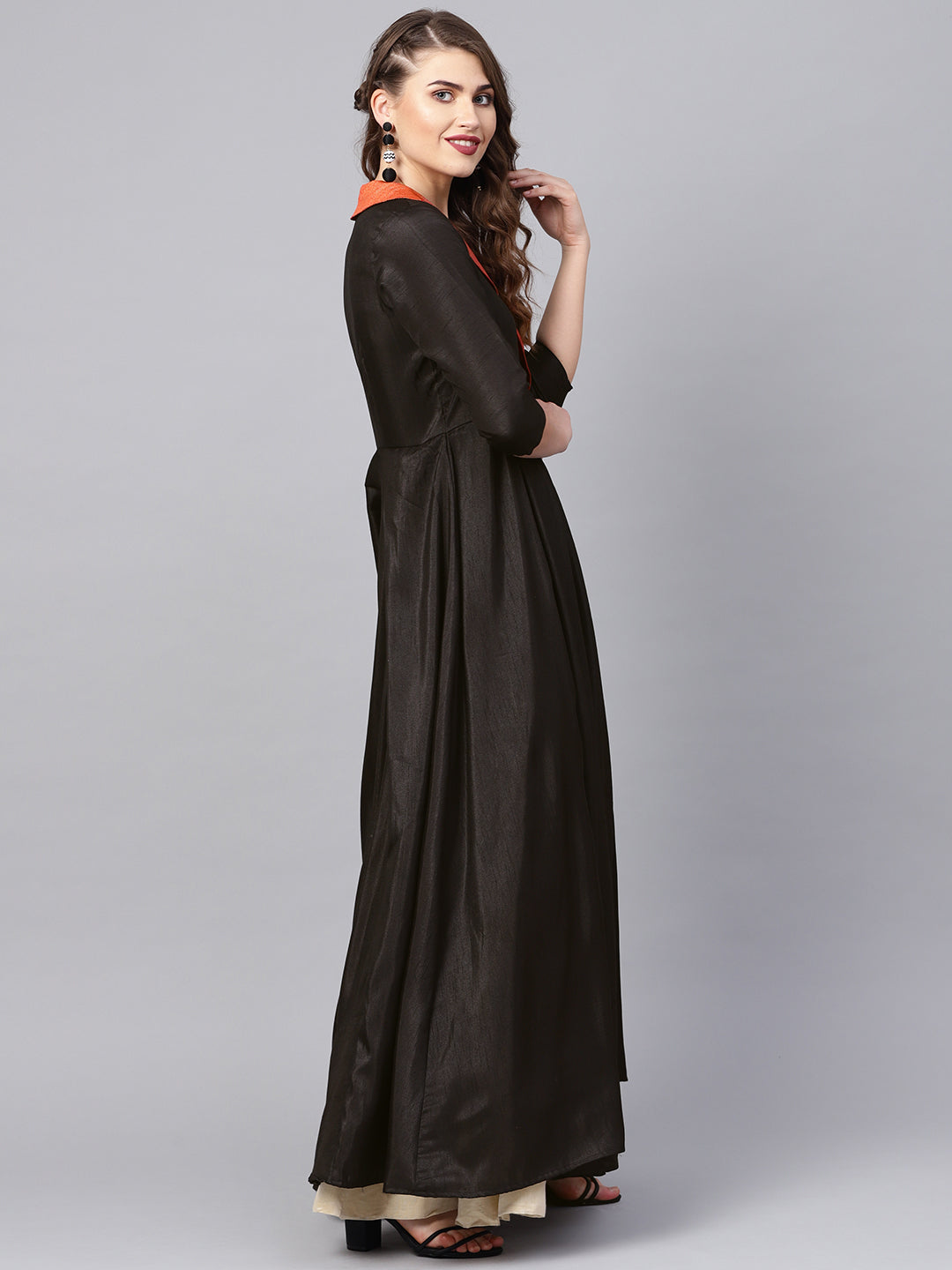 Black Plain A-Line Ethnic Dress