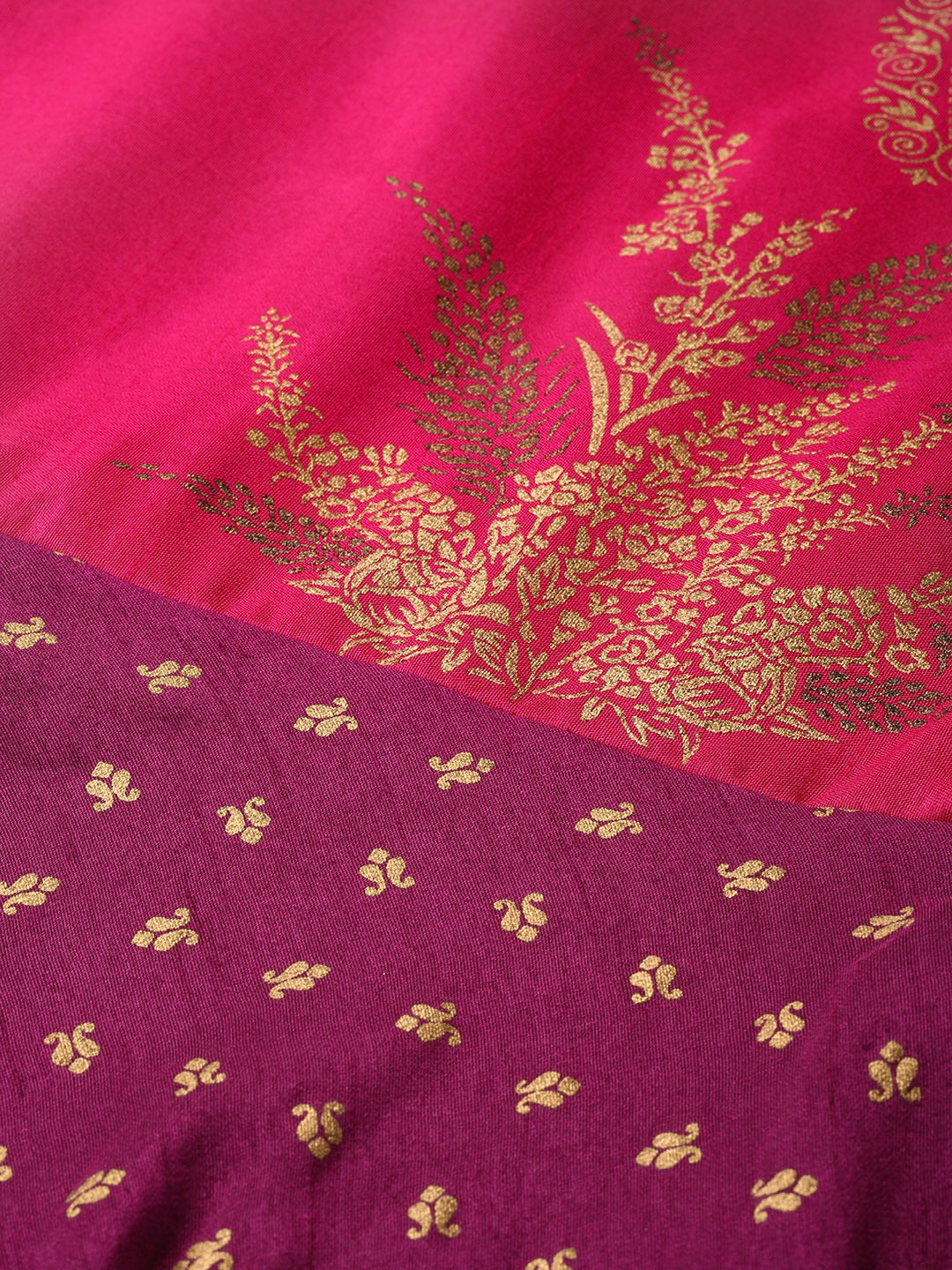 Purple & Golden Screen Printed Maxi Dress