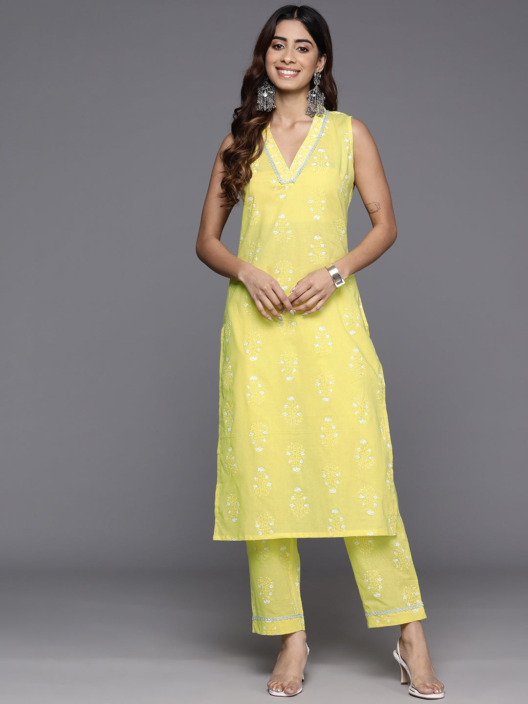 Floral Printed Pure Cotton Kurta with Trousers-AH