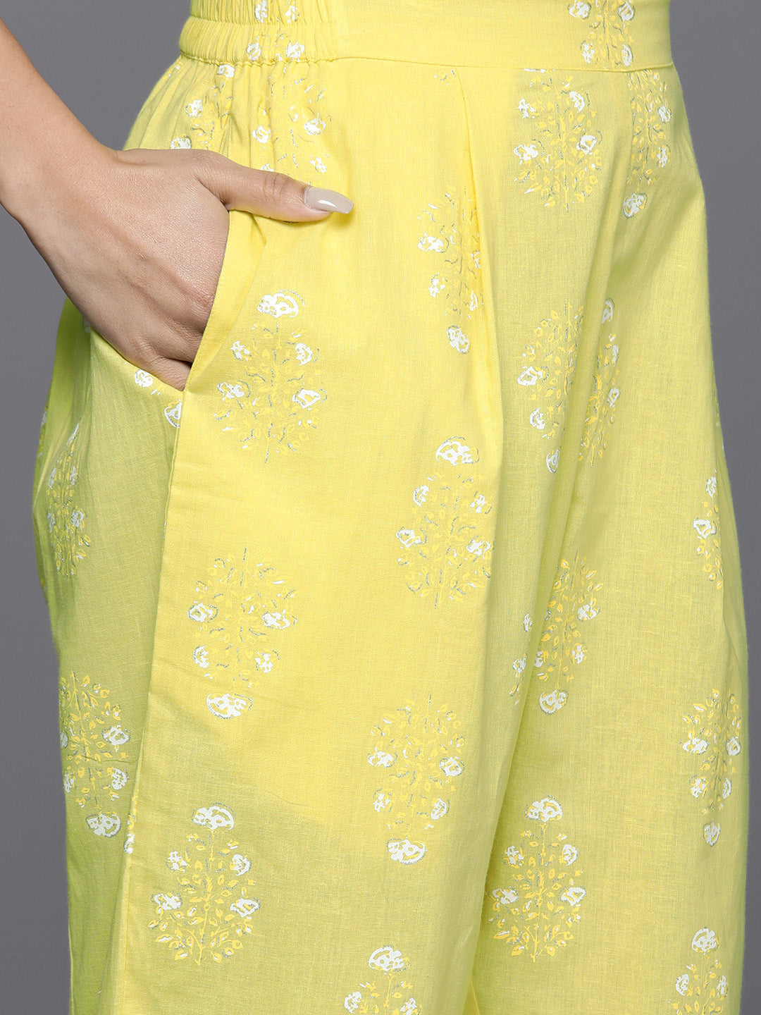 Floral Printed Pure Cotton Kurta with Trousers-AH