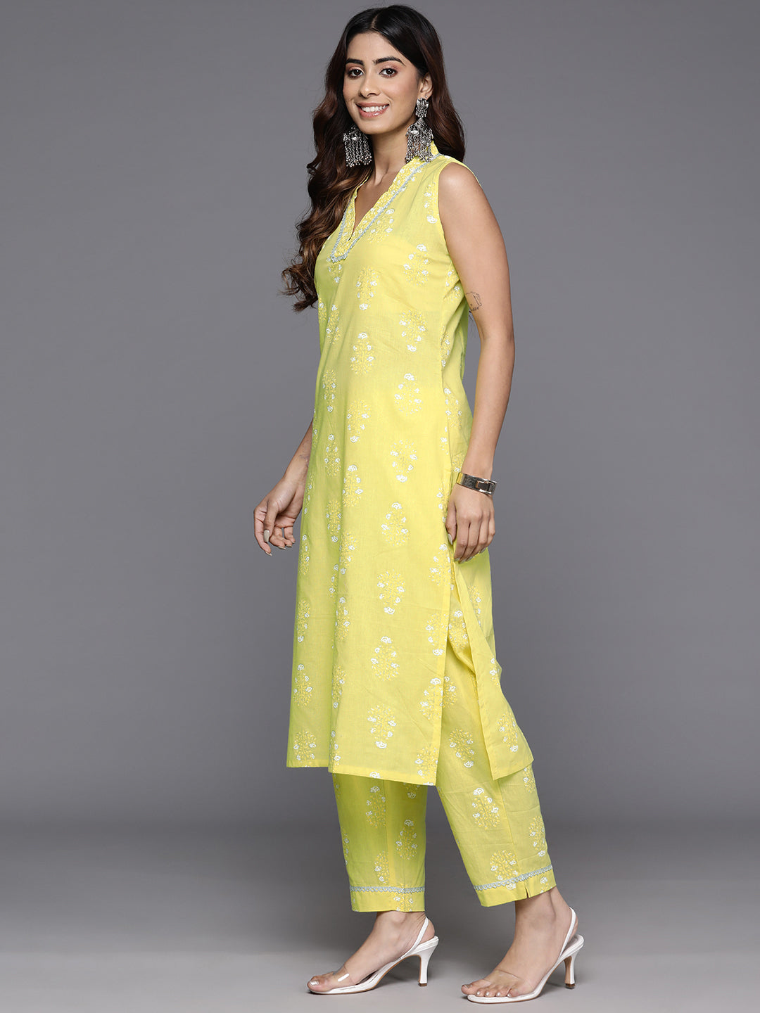 Floral Printed Pure Cotton Kurta with Trousers-AH