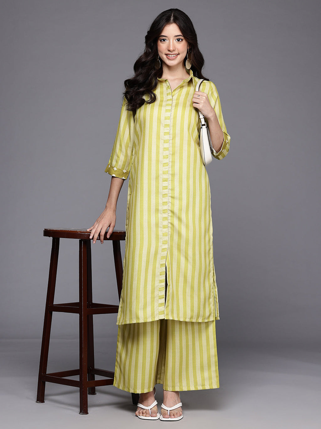 Striped Regular Gotta Patti Kurta with Palazzos-AH