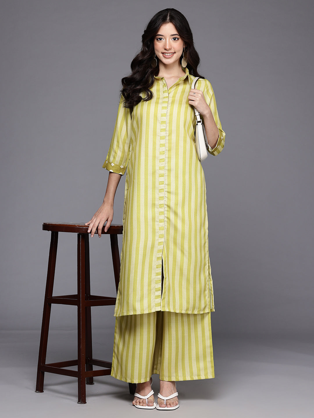 Striped Regular Gotta Patti Kurta with Palazzos-AH