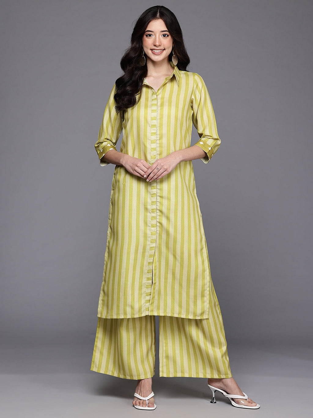 Striped Regular Gotta Patti Kurta with Palazzos-AH