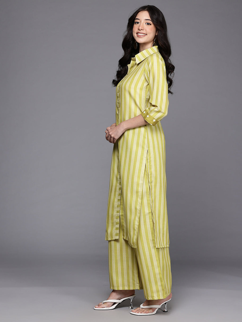 Striped Regular Gotta Patti Kurta with Palazzos-AH