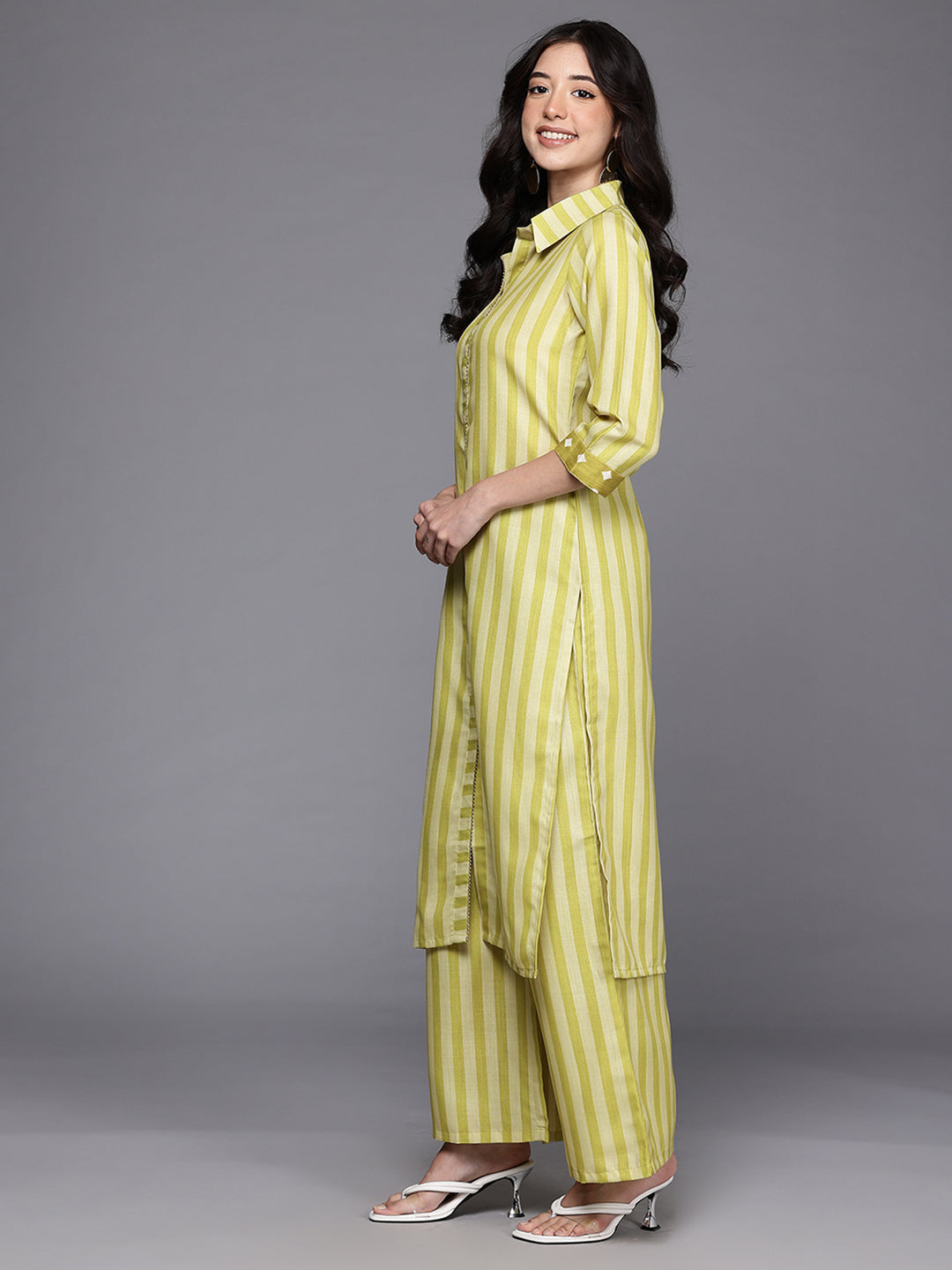 Striped Regular Gotta Patti Kurta with Palazzos-AH