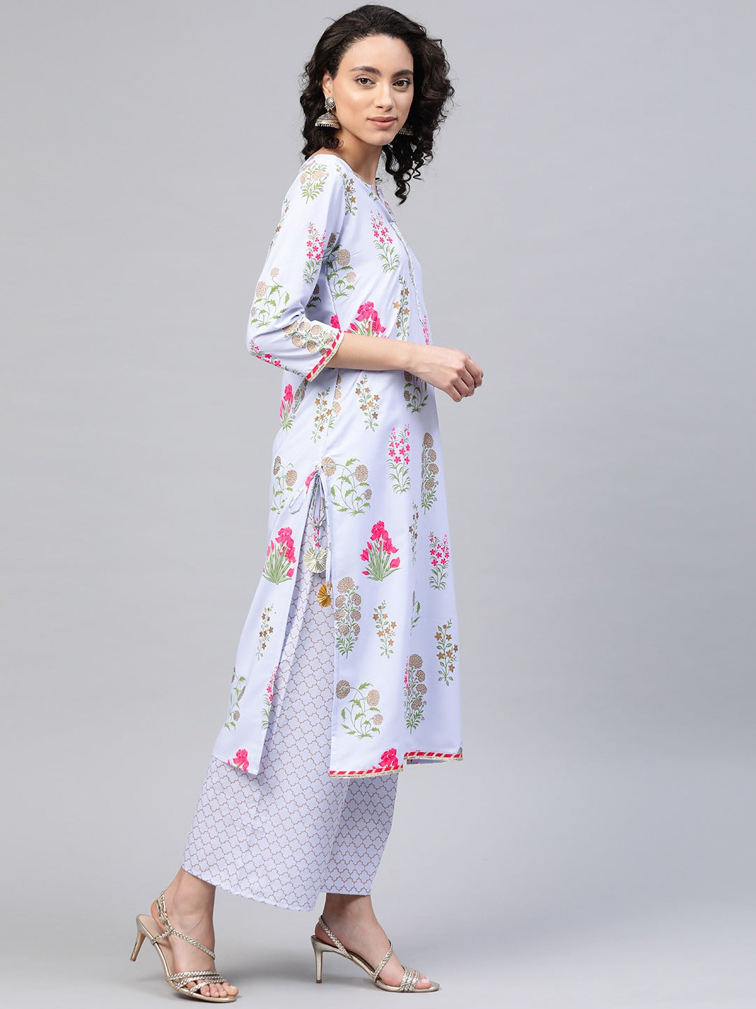 Blue & Pink Floral Print Kurta with Palazzo