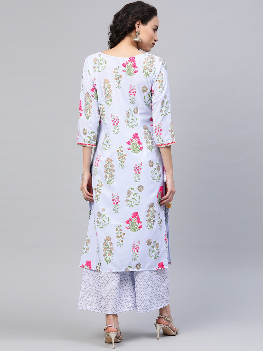 Blue & Pink Floral Print Kurta with Palazzo