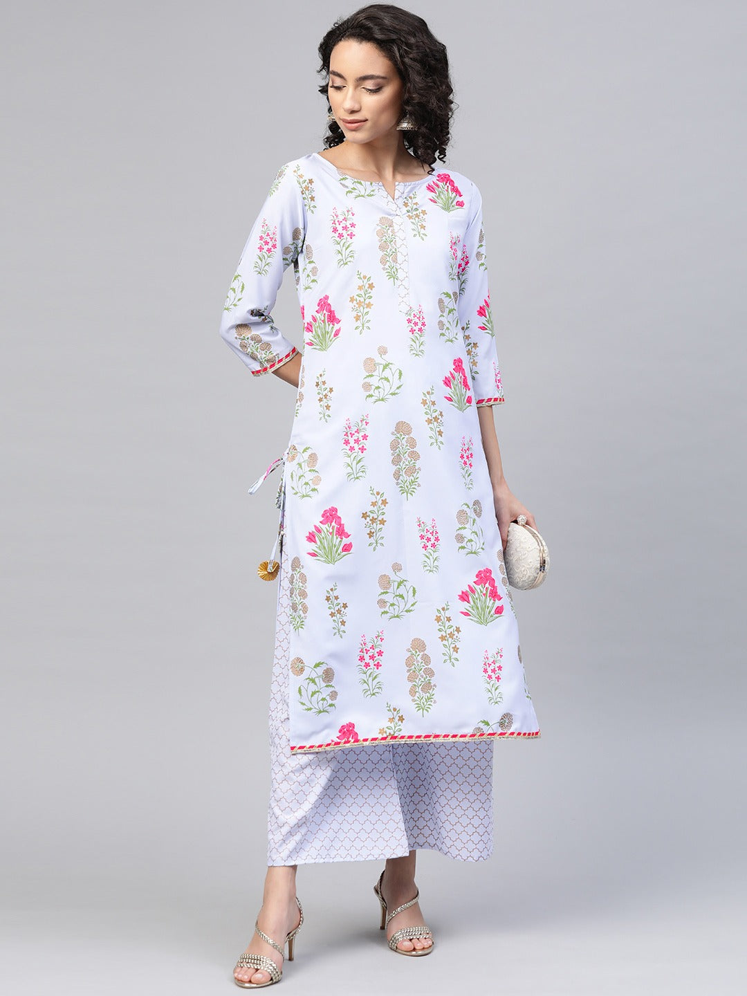 Blue & Pink Floral Print Kurta with Palazzo