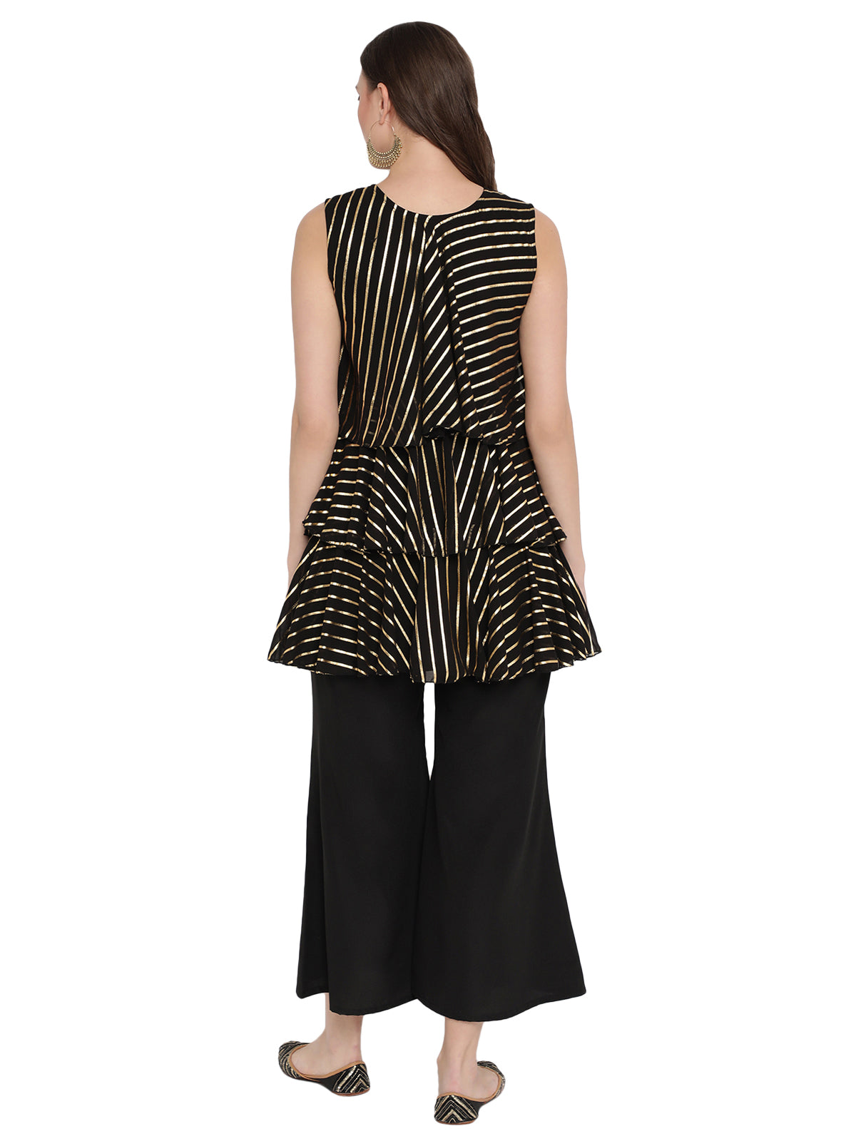 Black Stripe Foil Printed Top With Plazzo