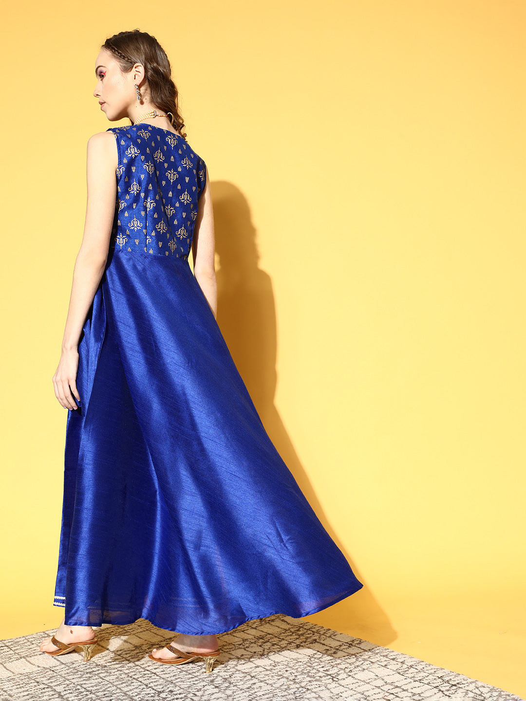 Blue & Golden Printed Empire Gotta Patti Kurta with Palazzos