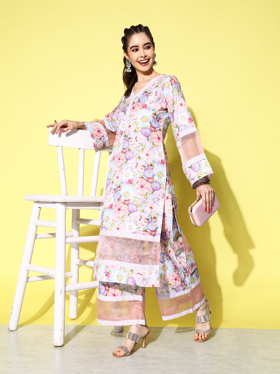 Multi Colour Floral Printed Kurta with Palazzos