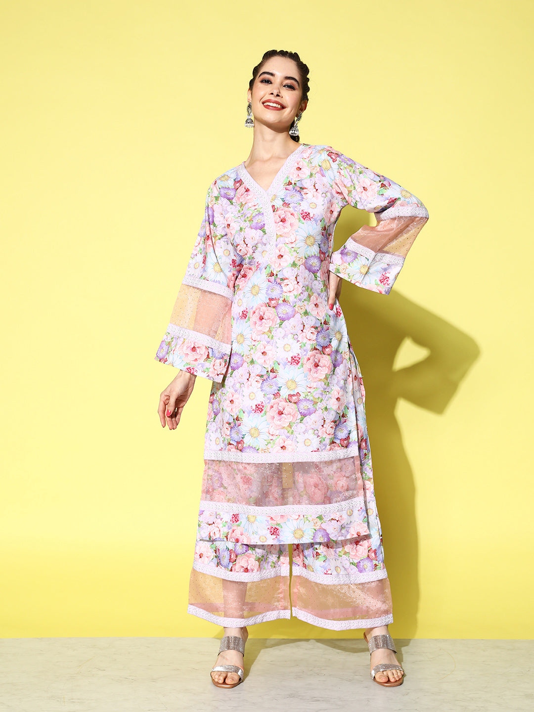 Multi Colour Floral Printed Kurta with Palazzos