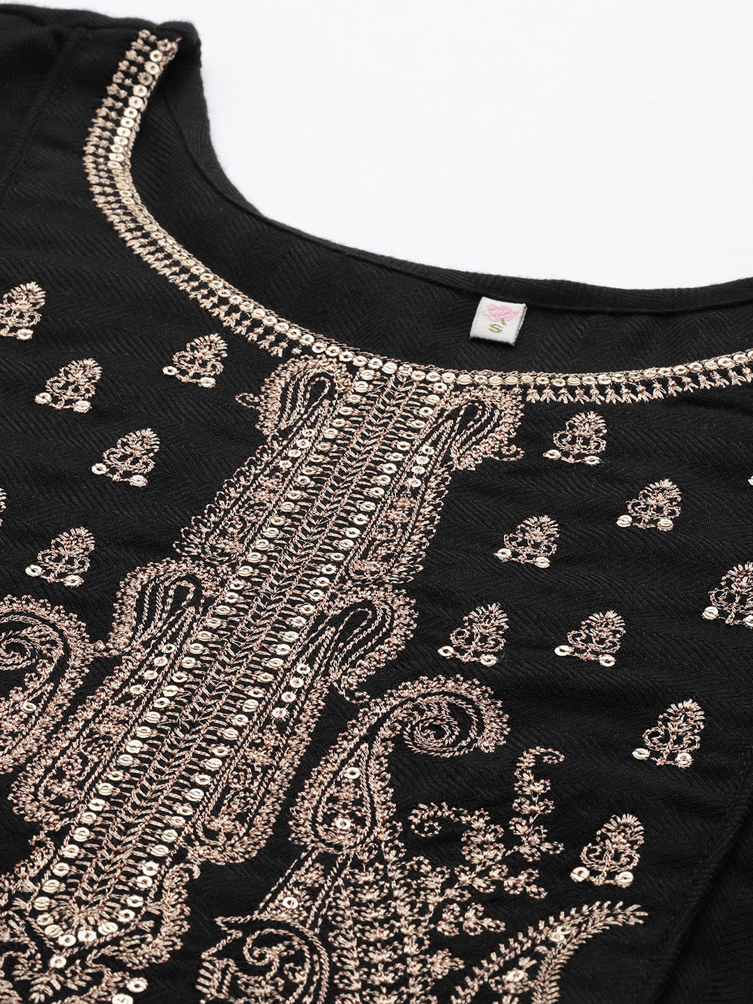 Black Embroidered Aari Work Pashmina Kurta With Palazzos