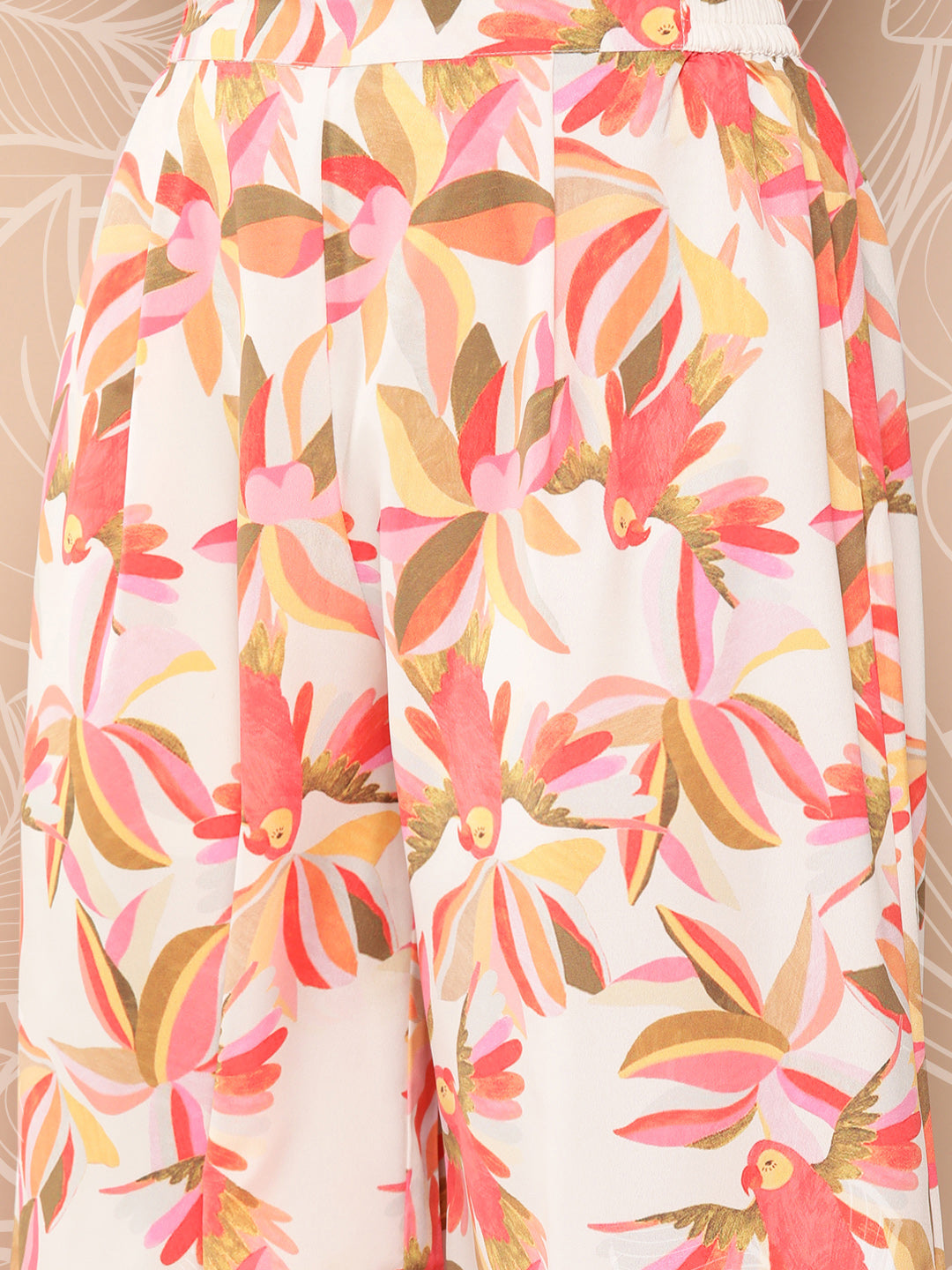 Off White Floral Printed Gotta Patti Kurta with Palazzos