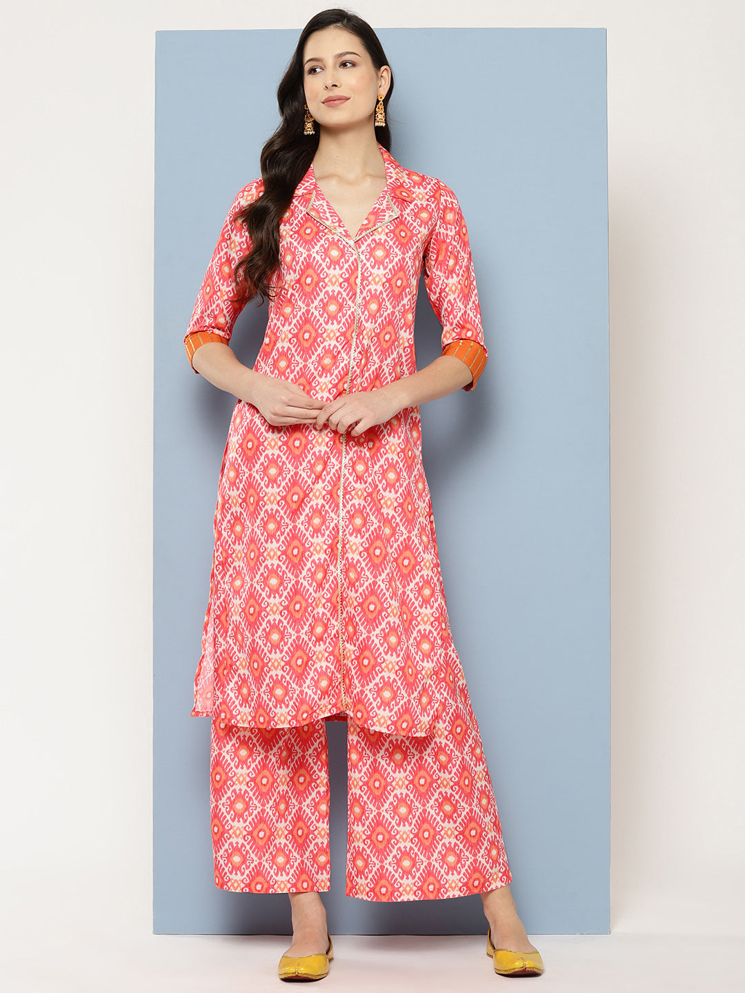 Ahalyaa Women Ethnic Motifs Printed Regular Gotta Patti Kurta with Palazzos